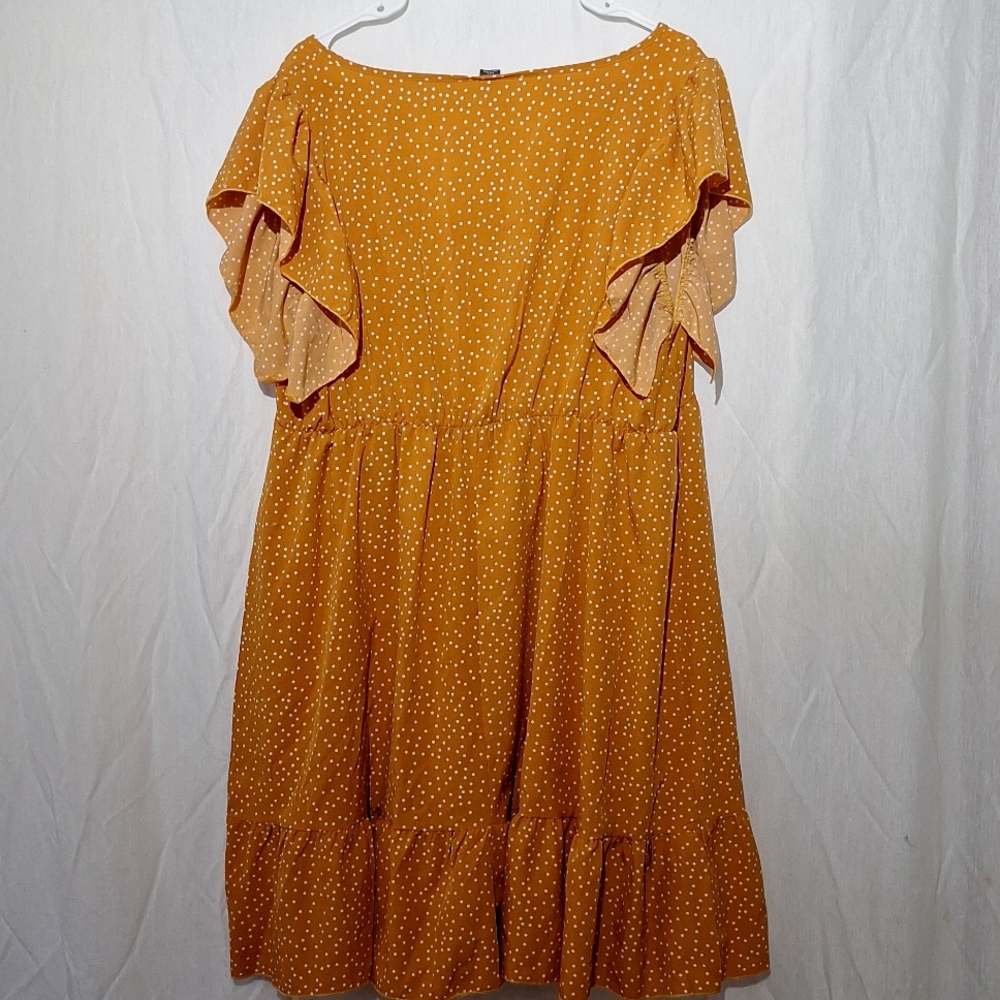 3/$20--SHEIN Boho Midi Dress Polka Dot With Ruffles, Burnt Orange, Sz 18, NWOT - Picture 11 of 12